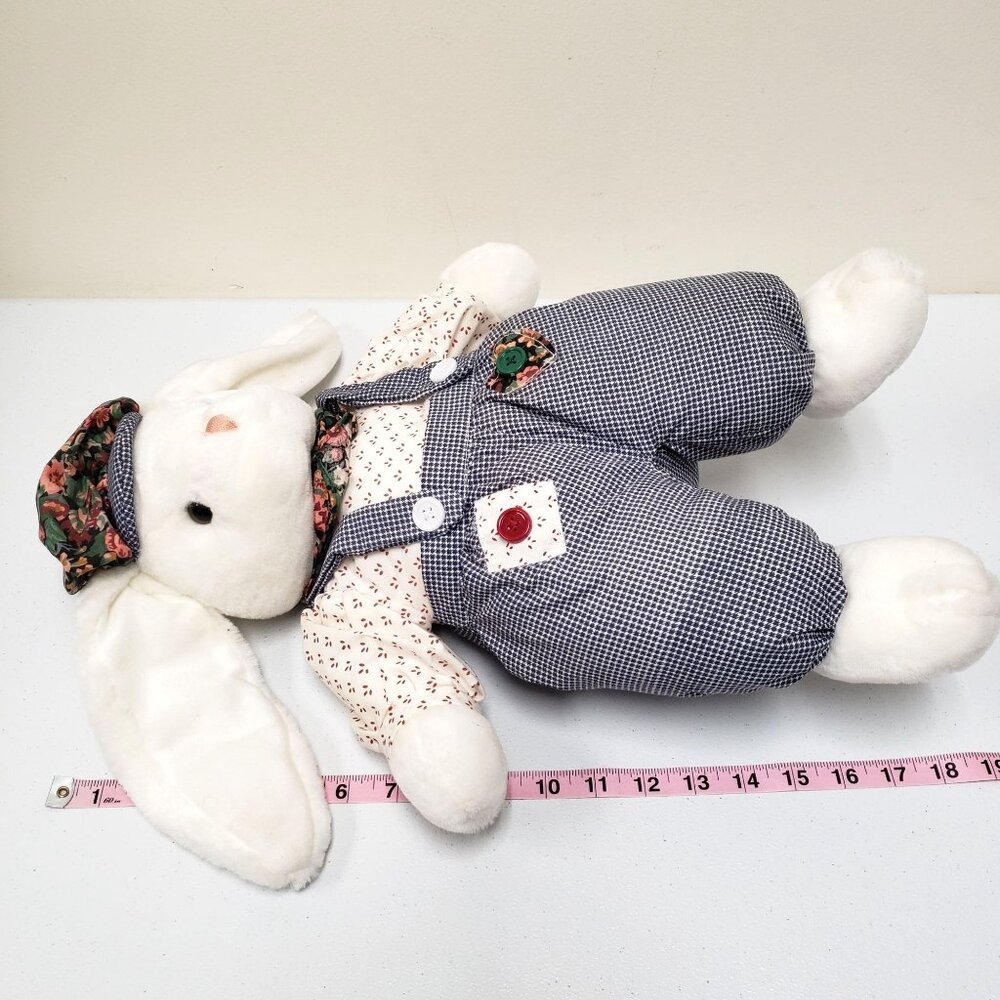 MTY International 18" White Bunny Rabbit Button Overalls Stuffed Animal Plush - Picture 4 of 5